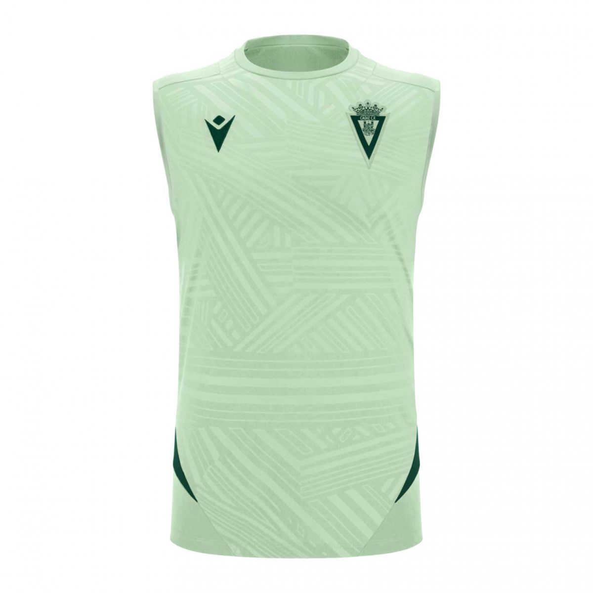 Camiseta entreno sin mangas Cádiz CF 2025/26. Producto oficial Macron con escudo bordado. Fresca, cómoda y ligera. Tallas de la S a la 3XL.
