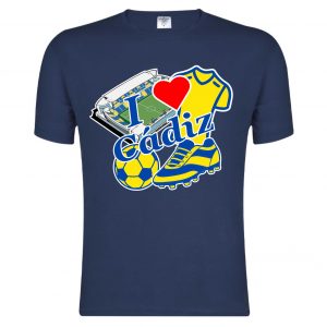 Camiseta I love Cádiz en algodón marino con estampado DTF. Diseño cadista ideal para fans. Disponible en tallas S a 3XL. ¡Exprésalo!