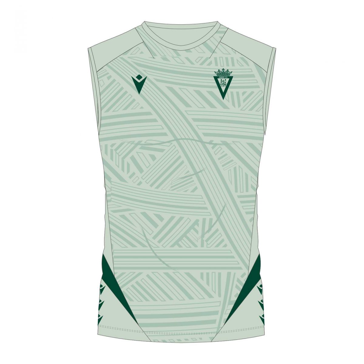 Camiseta entreno sin mangas Cádiz CF 2025/26. Producto oficial Macron con escudo bordado. Fresca, cómoda y ligera. Tallas de la S a la 3XL.