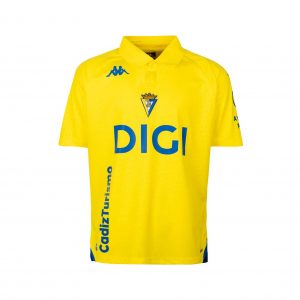 Camiseta infantil oficial primera equipación Cádiz CF 2026/27 Kappa amarilla con detalles azules