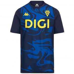 Camiseta prepartido oficial Cádiz CF 2026/27 Kappa azul con detalles amarillos y escudo del club