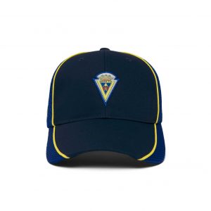 Gorra oficial Cádiz CF Kappa 2026/27 azul con detalles amarillos y escudo bordado