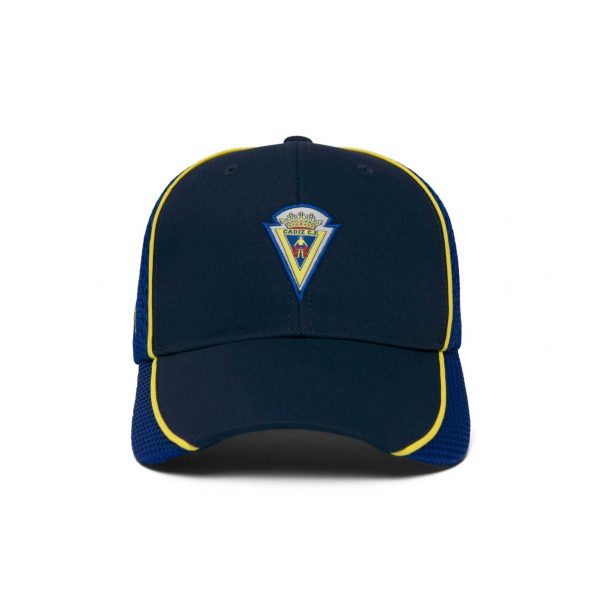 Gorra oficial Cádiz CF Kappa 2026/27 azul con detalles amarillos y escudo bordado