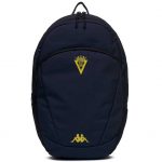 Mochila oficial Cádiz CF Kappa 2026/27 azul marino con escudo del club y logo amarillo