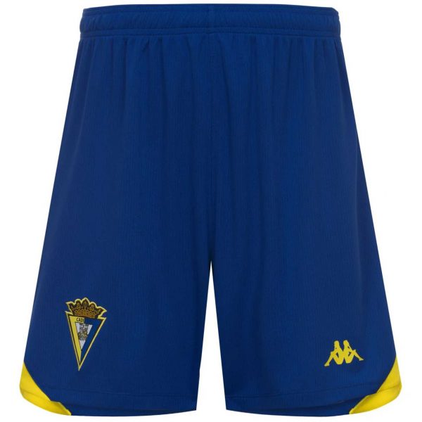 Pantalón corto oficial primera equipación Cádiz CF 2026/27 Kappa azul con detalles amarillos