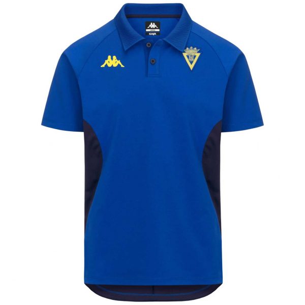 Polo oficial jugadores Cádiz CF 2026/27 Kappa azul con escudo del club y logo amarillo