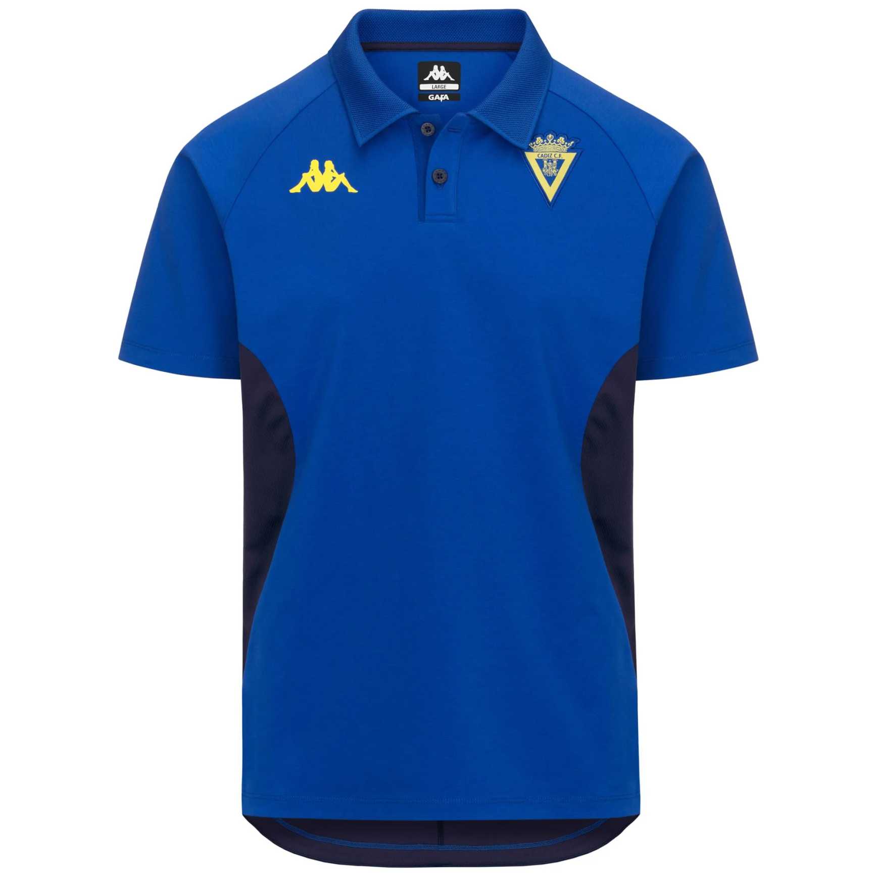 polo jugadores cadiz cf 2026 27 Polo oficial jugadores Cádiz CF 2026/27 Kappa azul con escudo del club y logo amarillo