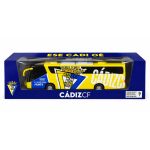Autobús de juguete oficial Cádiz CF en caja con diseño amarillo y azul